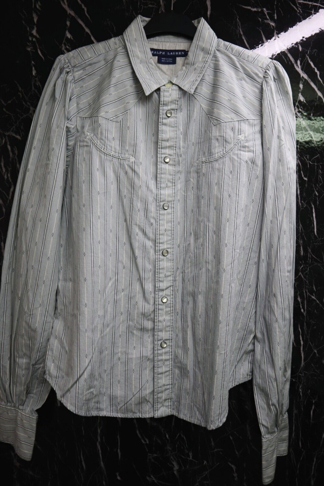 RALPH LAUREN - CAMICIA DONNA WOMAN PEARL BUTTON SHIRT RIGHE OXFORD TG M
