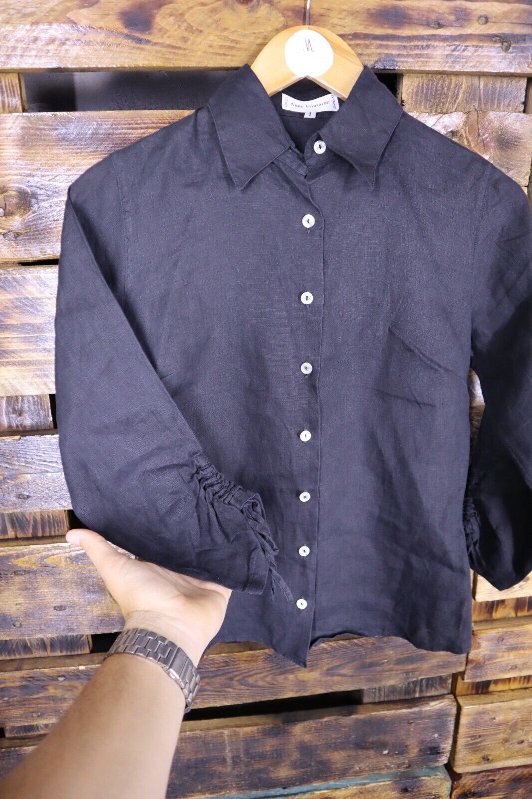 ANNE FONTAINE CAMICIA IN LINO COLORE NERO TG XS